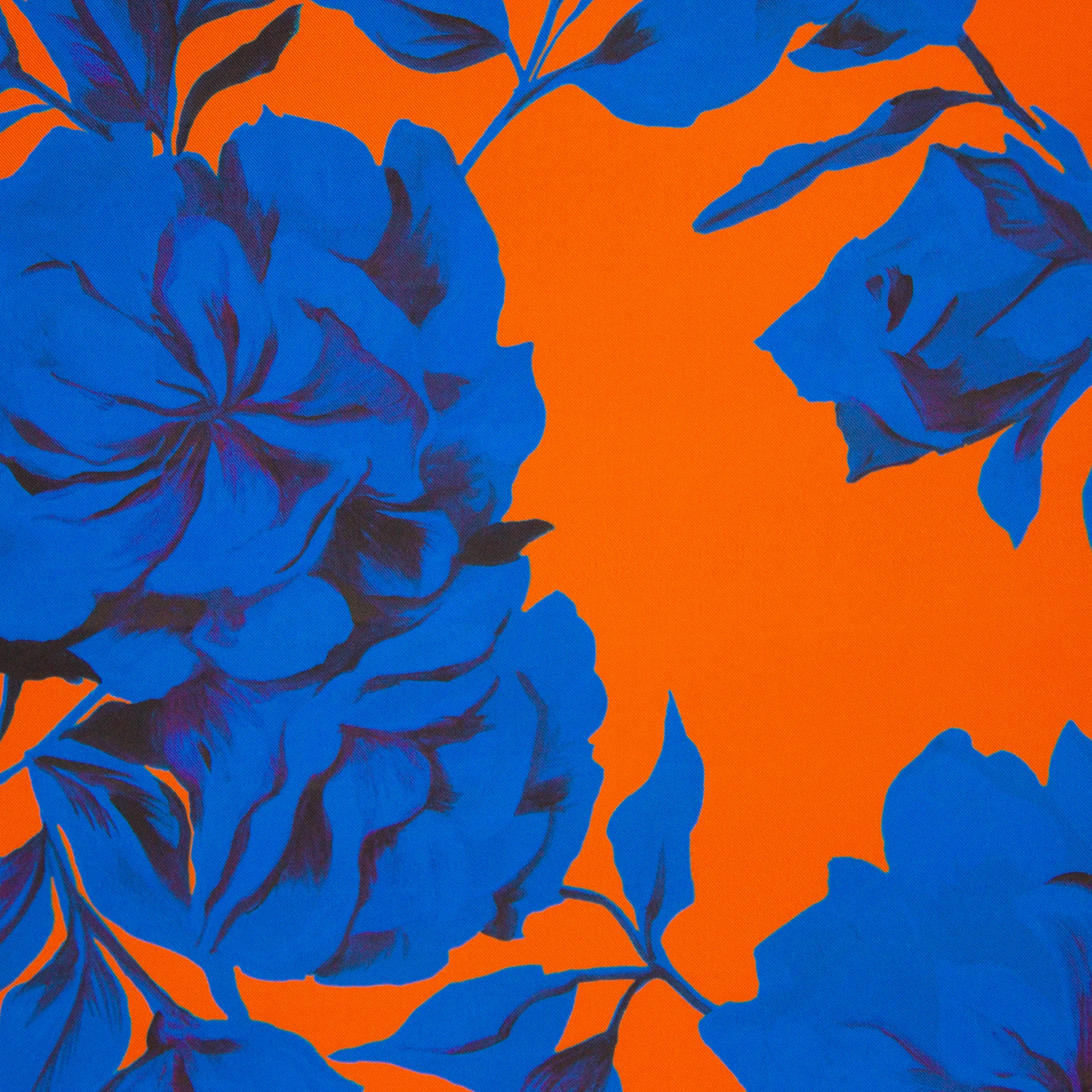 Polyester oranje met blauwe bloemen - Lorré